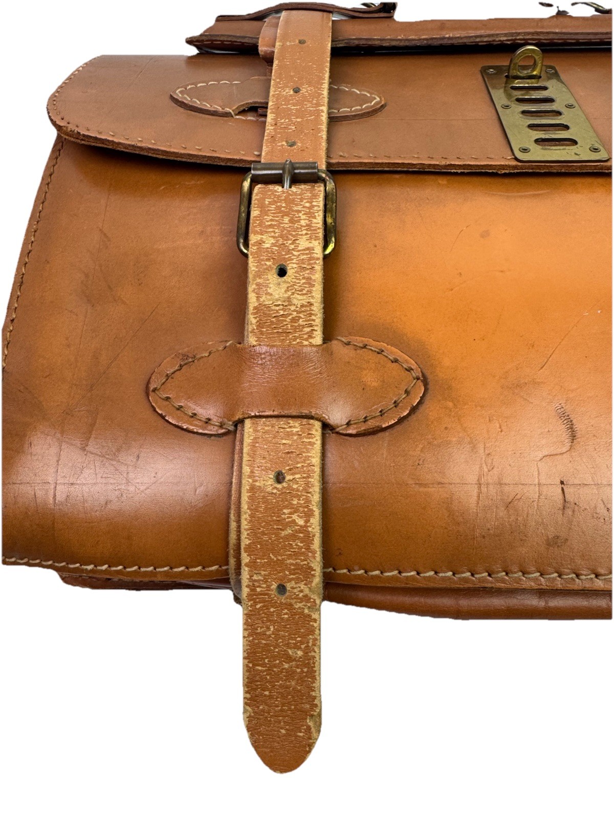 VTG Leather Messenger Bag Satchel Clasp Case Buckles Saddle Leather Heavy READ