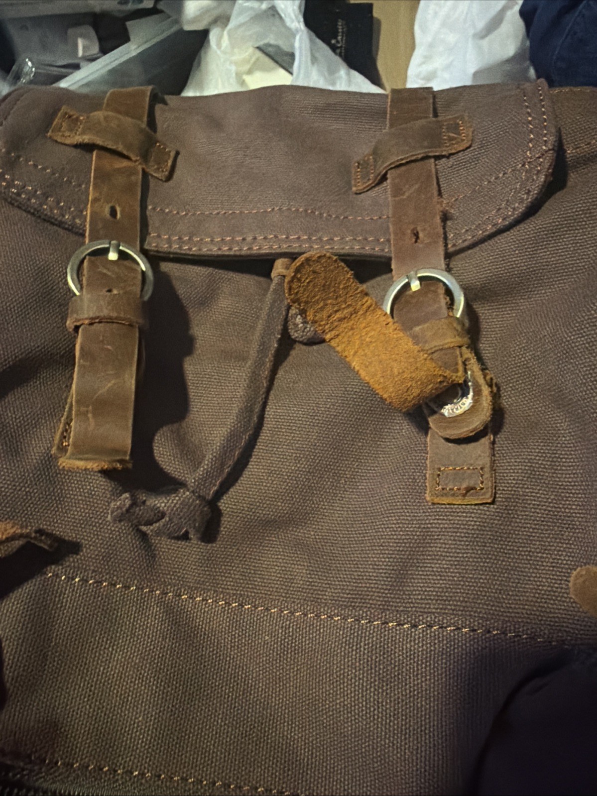 Augur Jans Brown Canvas Backpack Leather Trim Rucksack Mens Womens Bag