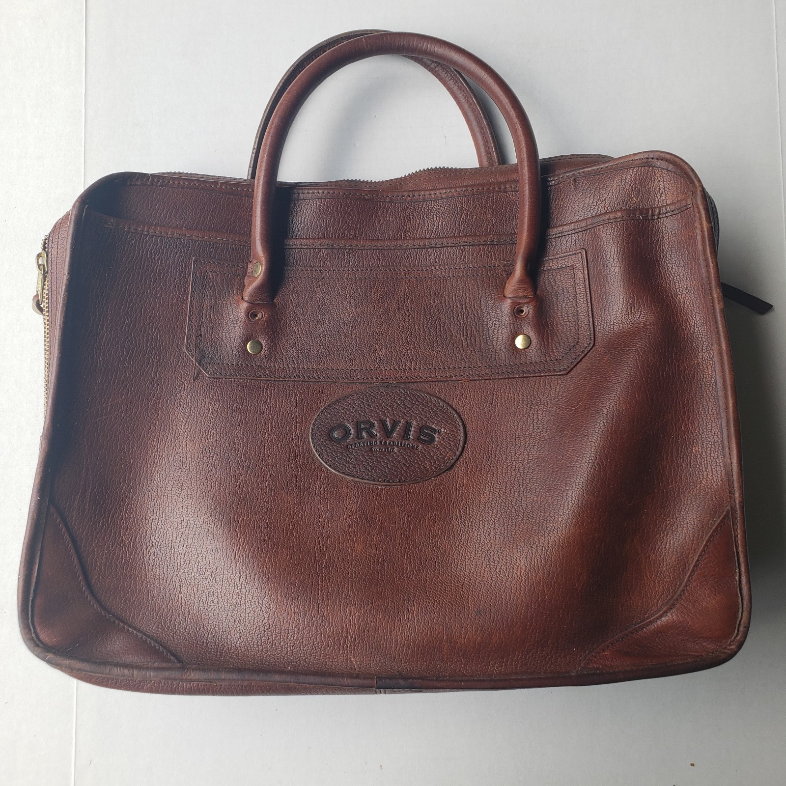 Vintage Orvis All Leather Briefcase Messenger Bag Satchel Laptop w/ Strap & Tag