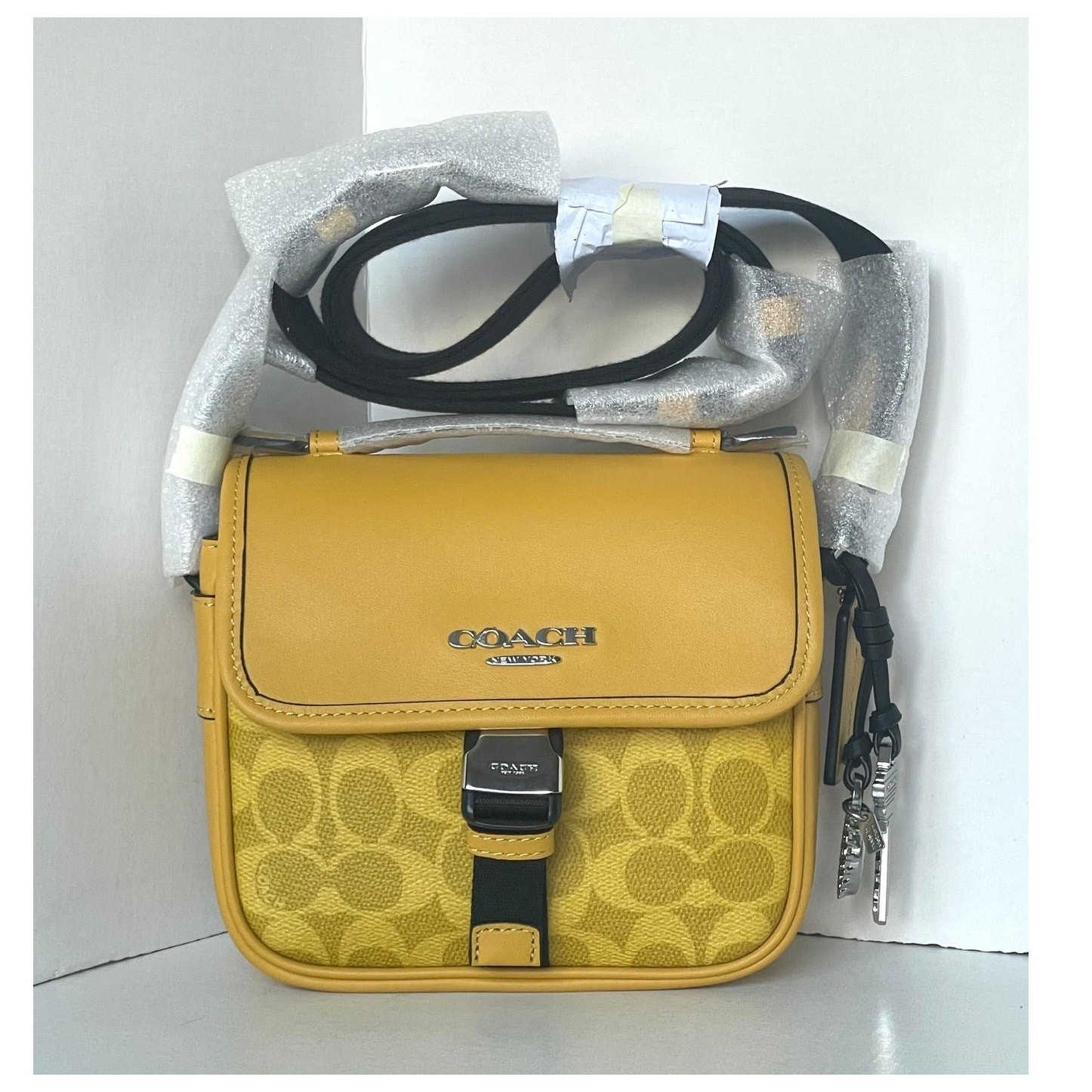 Coach Racer Crossbody Bag CEB25 Canary Yellow Signature Canvas Charms