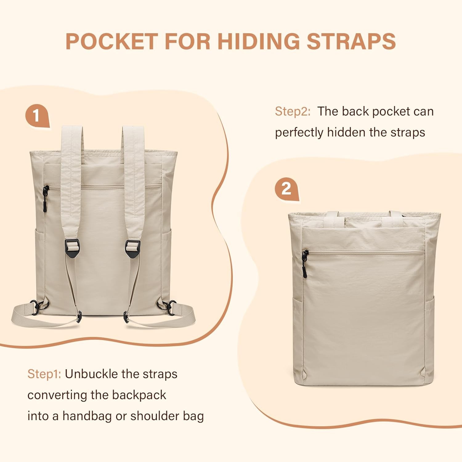 Foldaway Convertible Tote Backpack Lightweight Nylon Daypack for Women Men Ci…