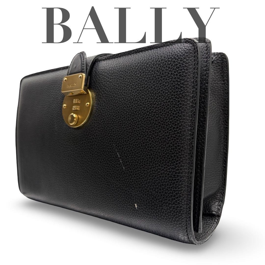 Authentic Bally Leather Clutch Bag Black 17cm x 24.5cm Dress Casual Stylish