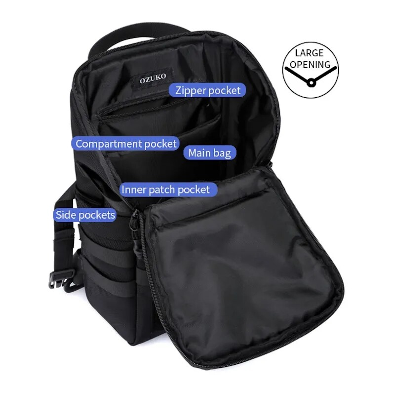 Ozuko Casual Men USB Charge Waterproof Oxford Crossbody Sling Travel Chest Bag