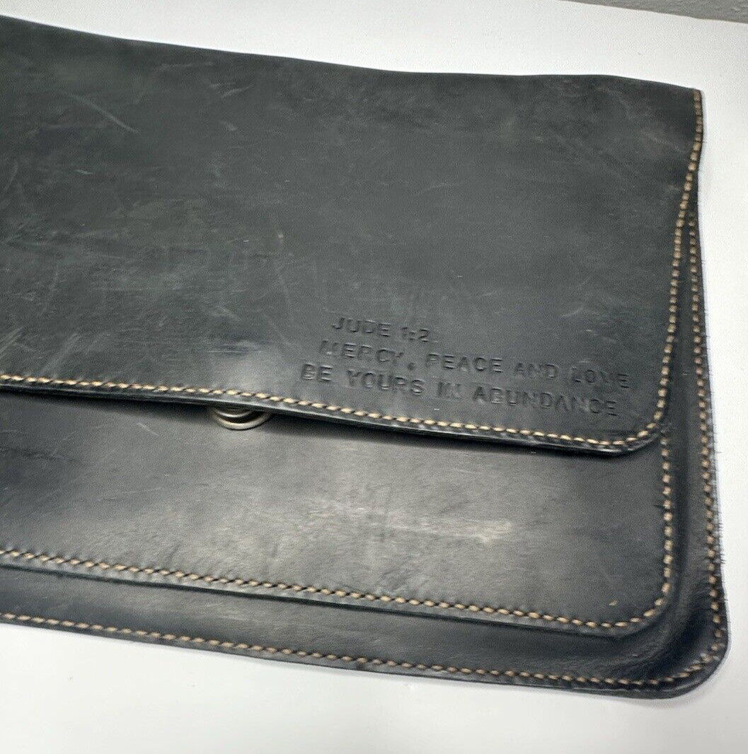 Attache Black Leather Handmade Briefcase Jude 1:2 Mercy Peace Love Abundance