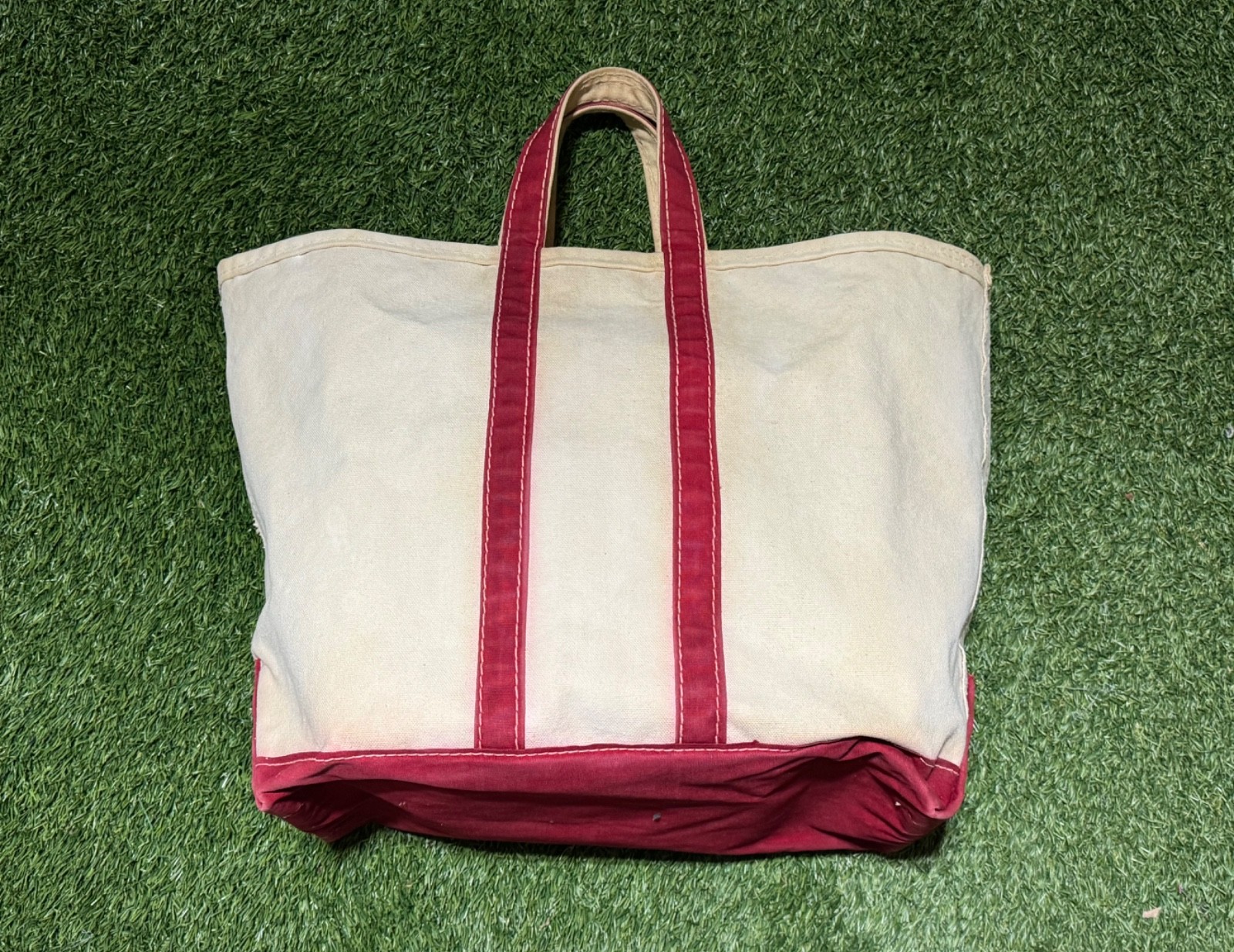 LL Bean Boat And Tote Vtg 70’s-80’s Red Strap Canvas Hand Bag Carry On Carrier