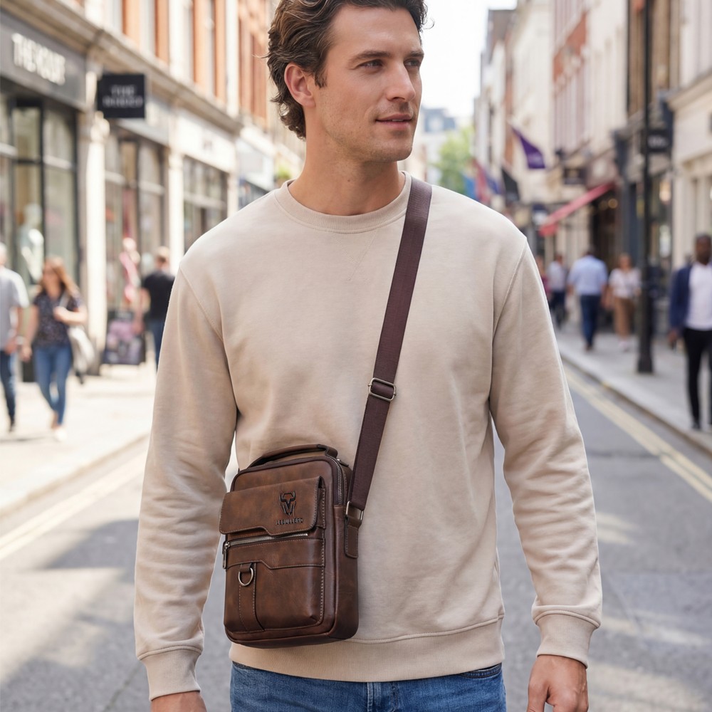 Men’s Shoulder/Messenger Bag Business pu Leather 8″ Handbag Outdoor Sport Bag