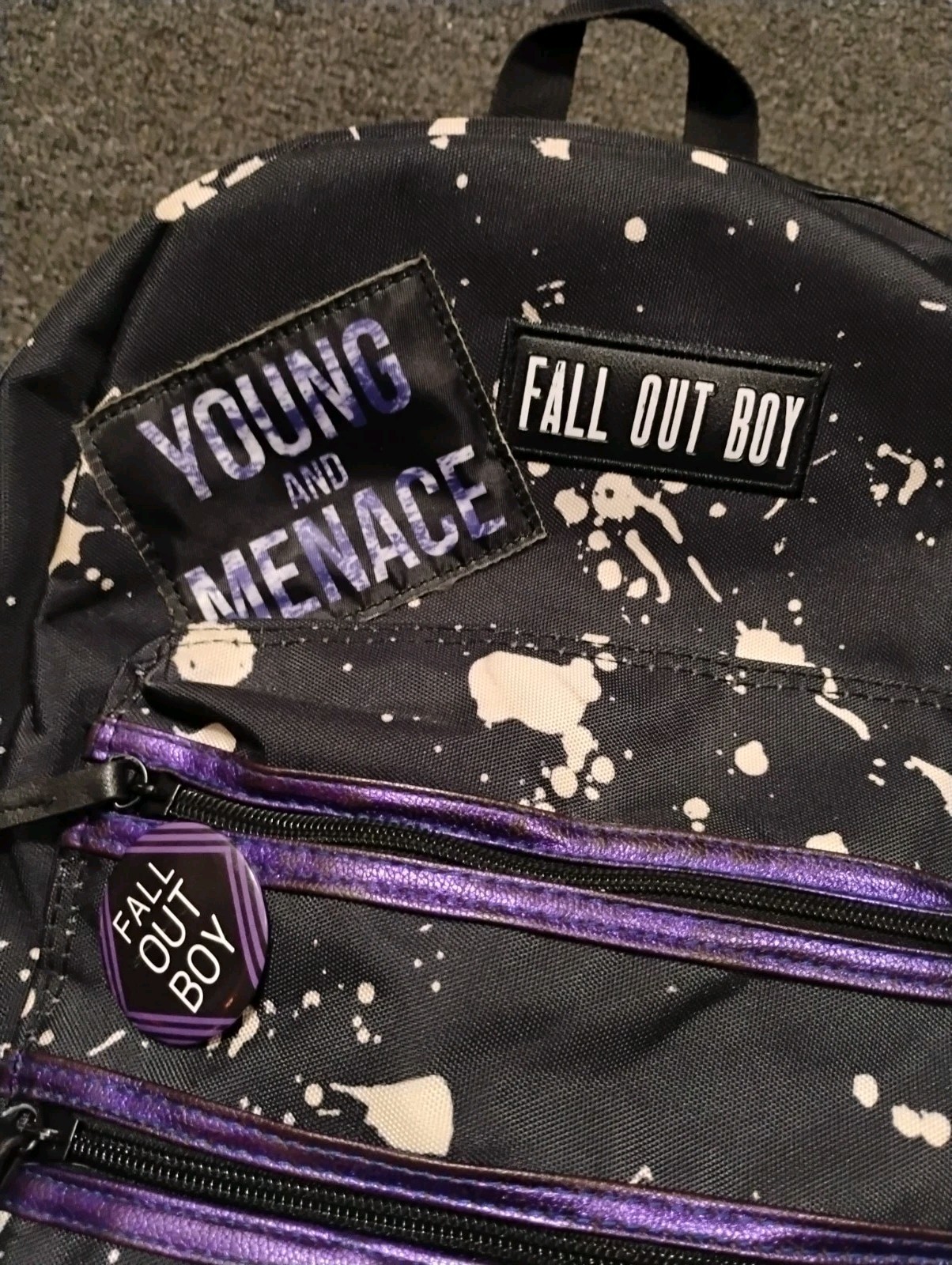 Fall Out Boy Paint Splatter Mania Backpack Black And Purple