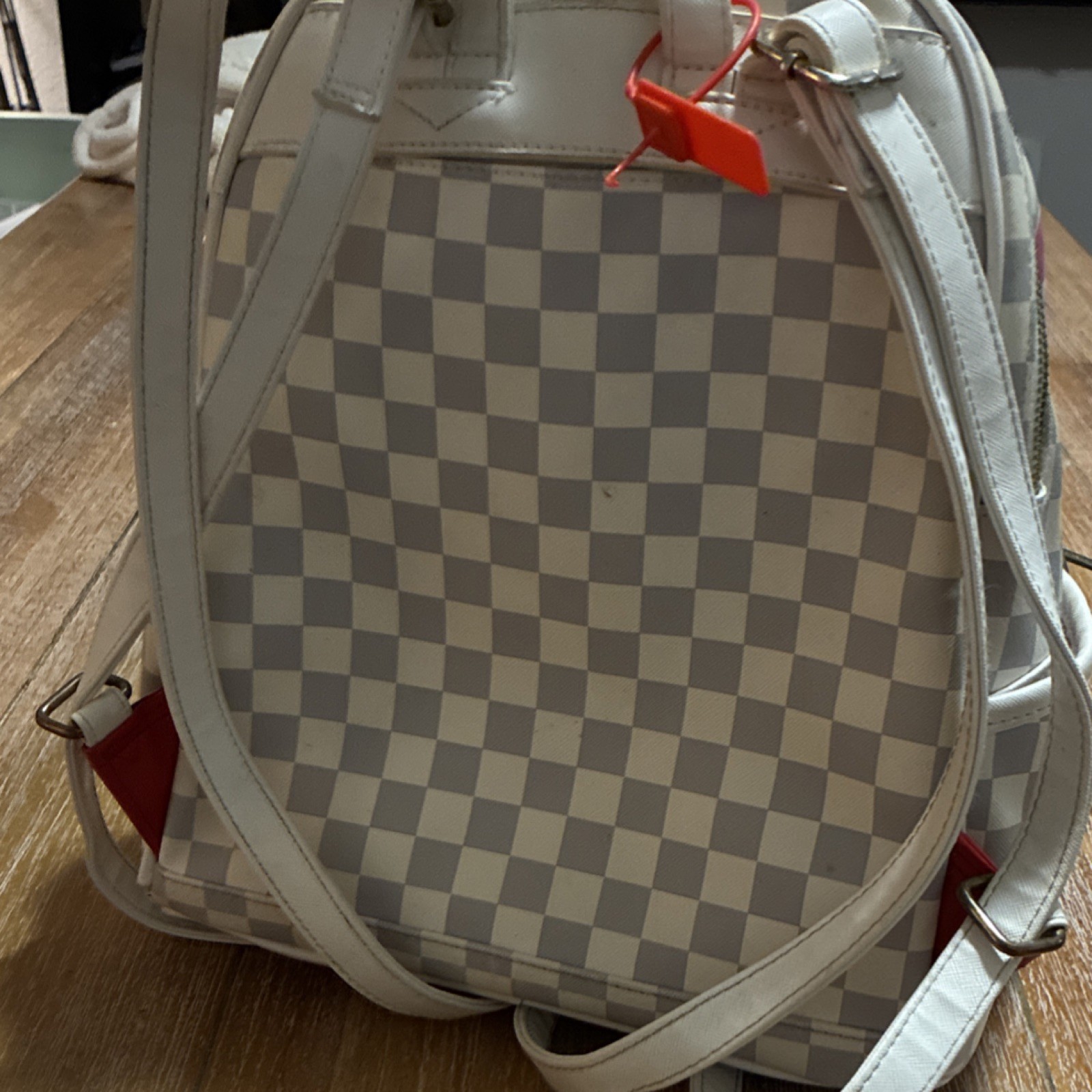 Sprayground Limited Edition Shark Mouth Checkered Backpack, Gray White Pink