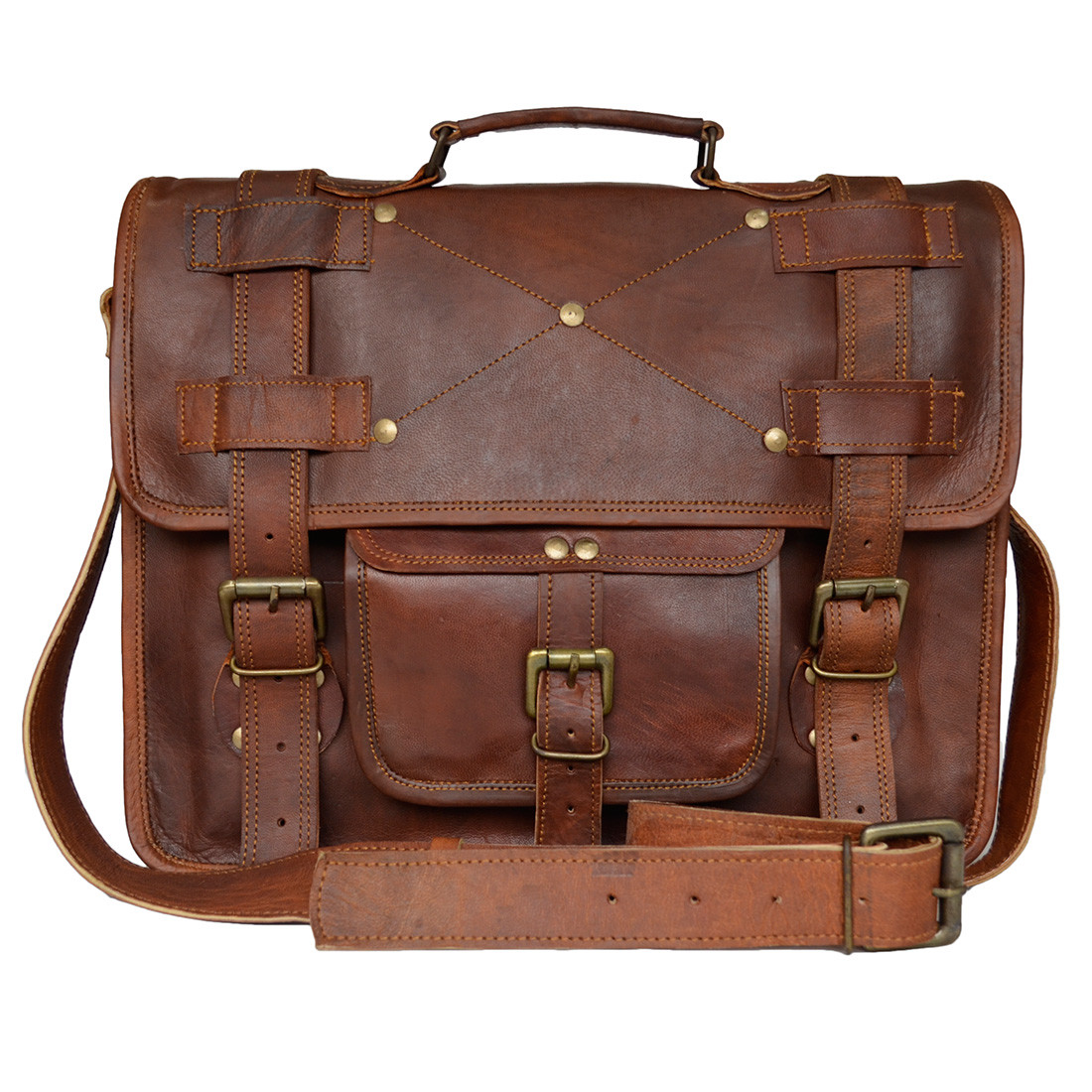 Men’s Laptop Briefcase Genuine Leather Messenger Bag Brown Shoulder Handbag 15″