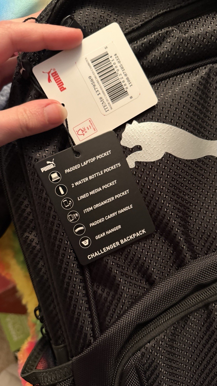 Puma Challenger Water Resistant Backpack, 1379569 Black With Gear Hanger Padded