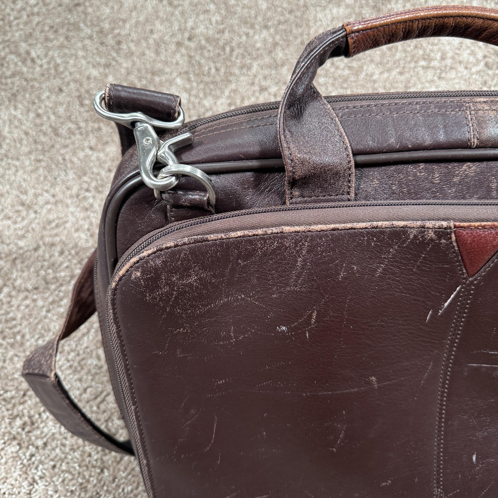Johnston & Murphy Brown Leather Business Case Mens Laptop Shoulder Strap