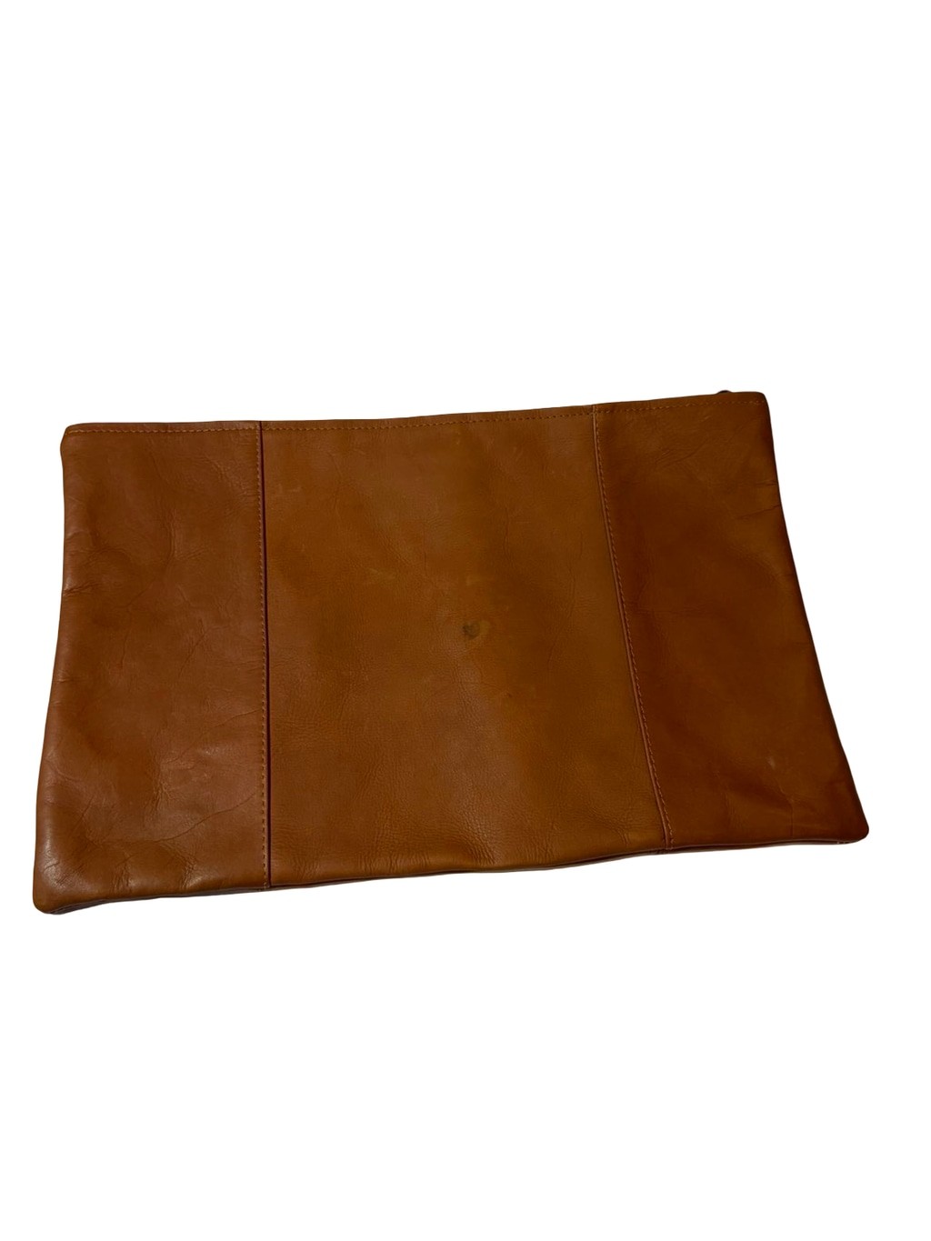 Links & Kings Operator 815 Cognac Brown Leather Zip Clutch Pouch Bag flaw