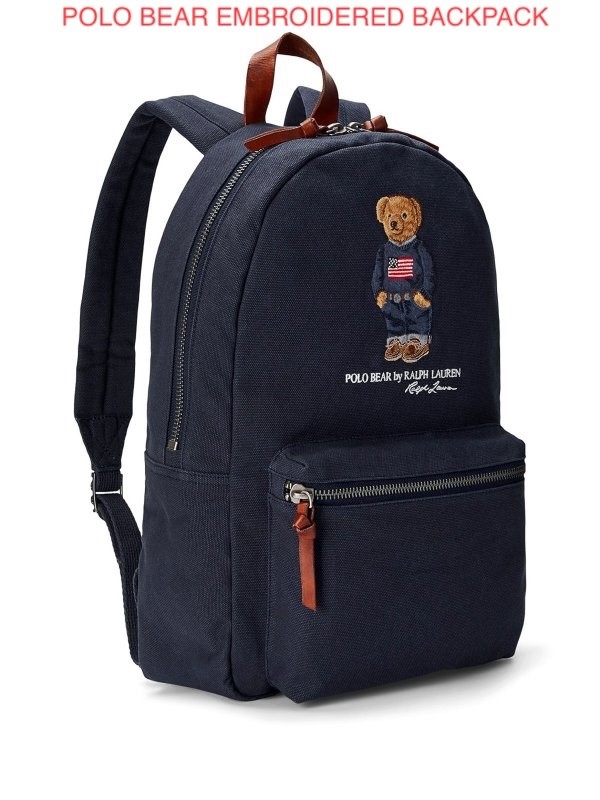 Ralph Lauren Polo Bear Backpack Navy Logo Embroidered Flag New With Tags
