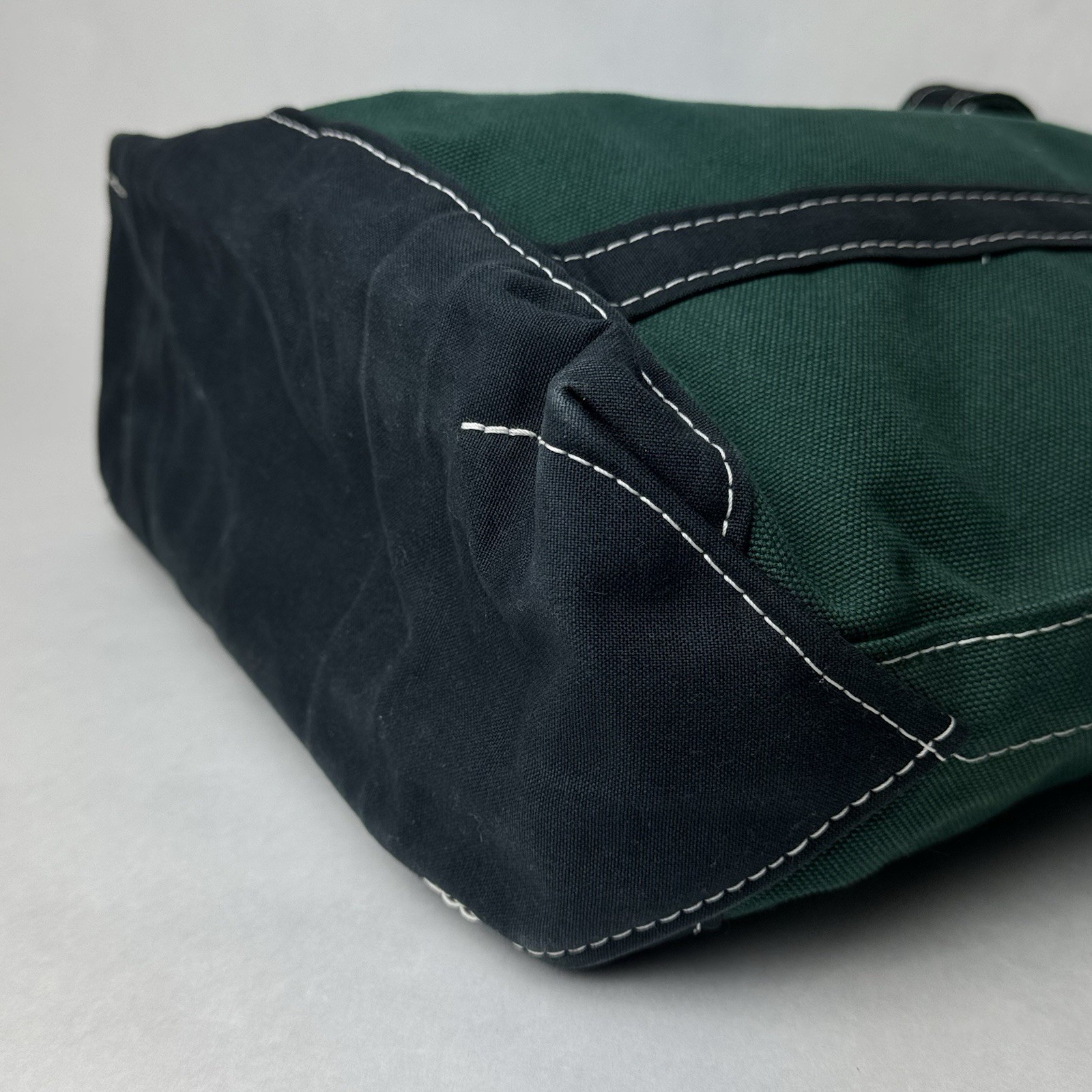 L.L. Bean Boat & Tote Two-Tone Bag Green And Navy Blue Made in USA 16”x5”x12”