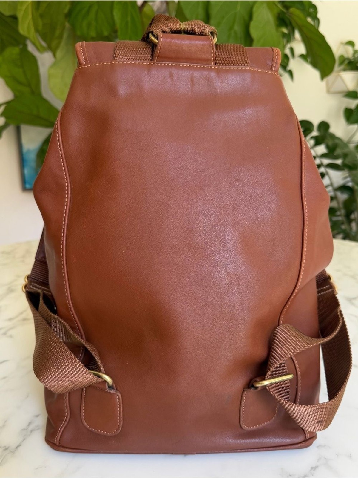 COACH Vintage Drawstring Buckle Backpack 0529 British Tan Leather USA 90’s 529