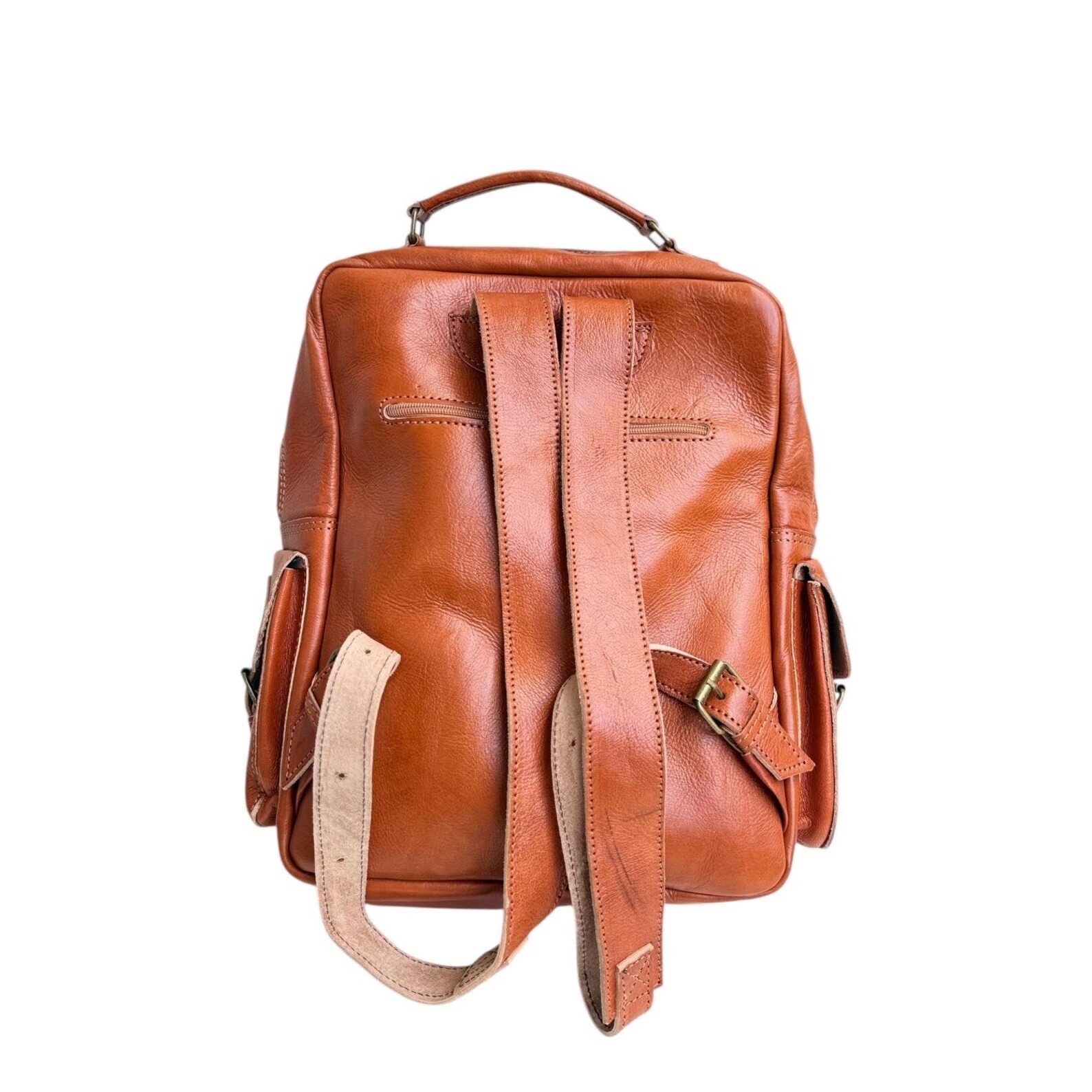 Handcrafted Genuine Leather Backpack – Cognac Color | 45 × 33 cm | Handmade