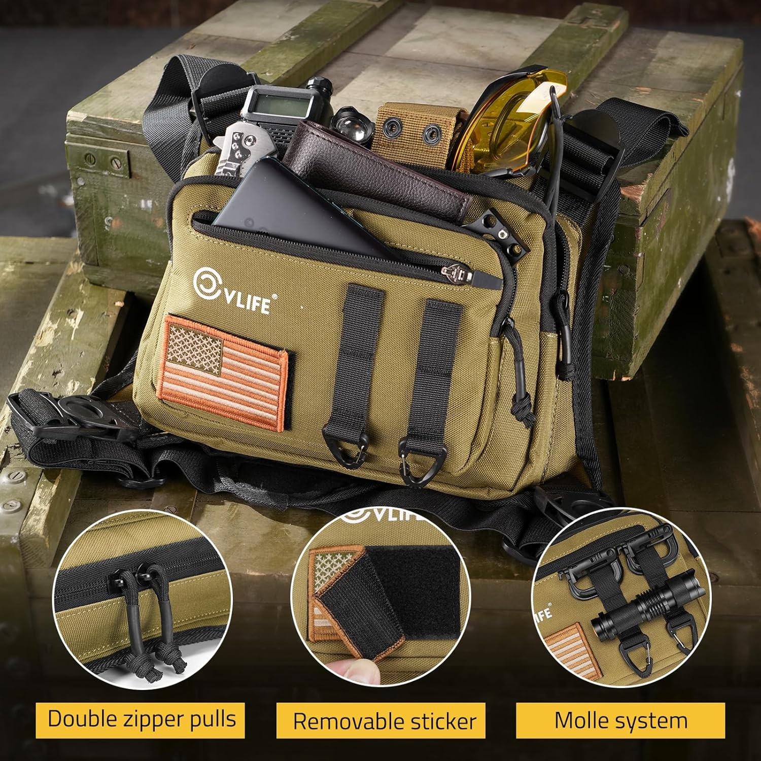Tactical Combat Front Chest Rig Bag Hunting Protective Vest Pack +Pistol Holster