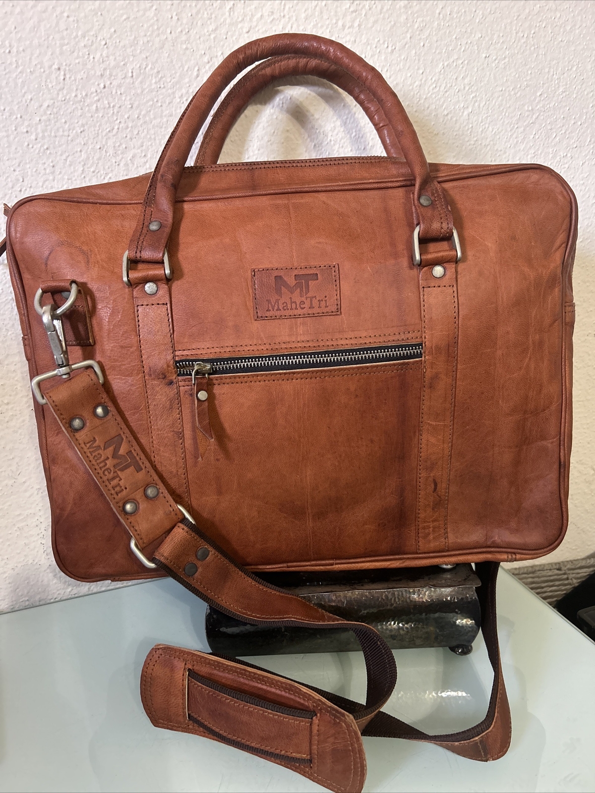 MaheTri Captain Buffalo Rich Leather Briefcase 16x12x3” – 17” Laptop