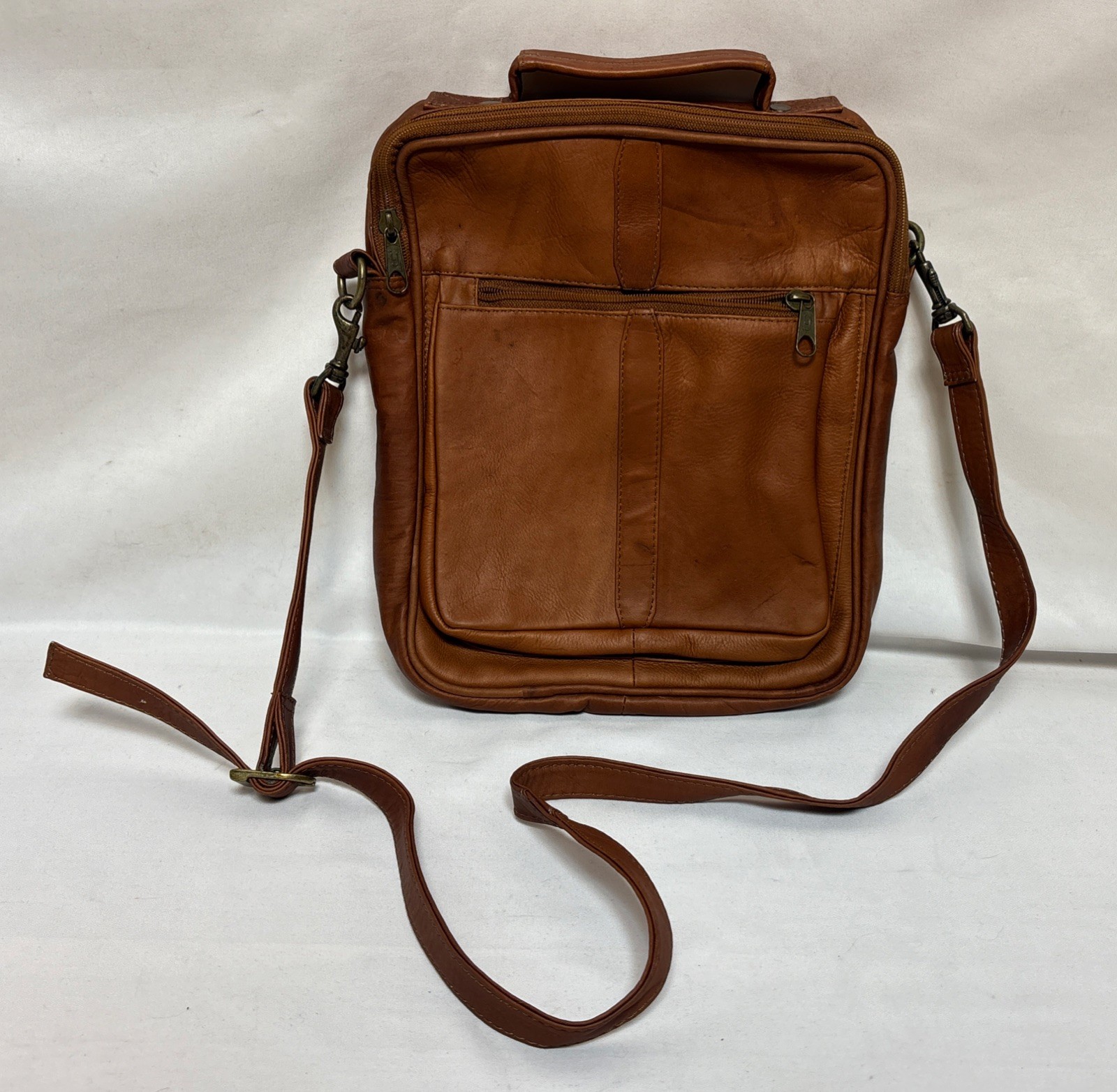 NOS Echtleder Colombian Brown Leather Satchel Bag Shoulder Purse Triple Pocket