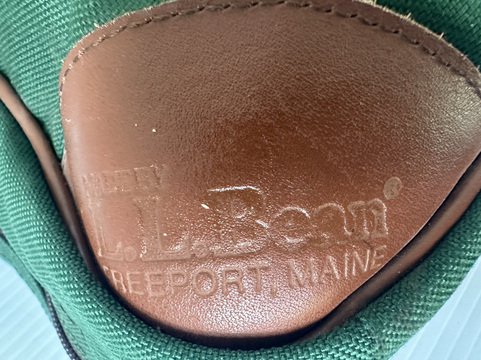 LL Bean Vintage Canvas/Leather Briefcase Laptop Bag Green Embroidered , No Strap