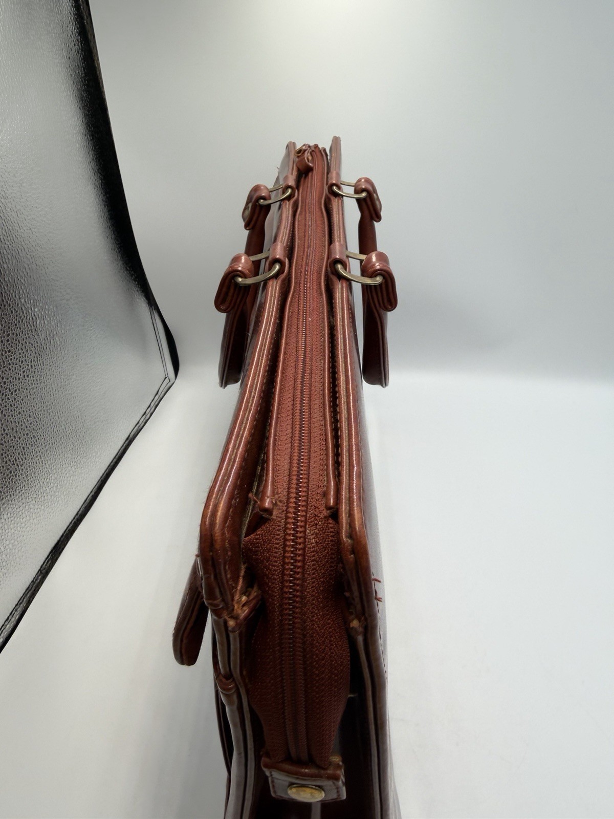 Brown Vintage Jackson Leather Briefcase Bag Double Top Handles