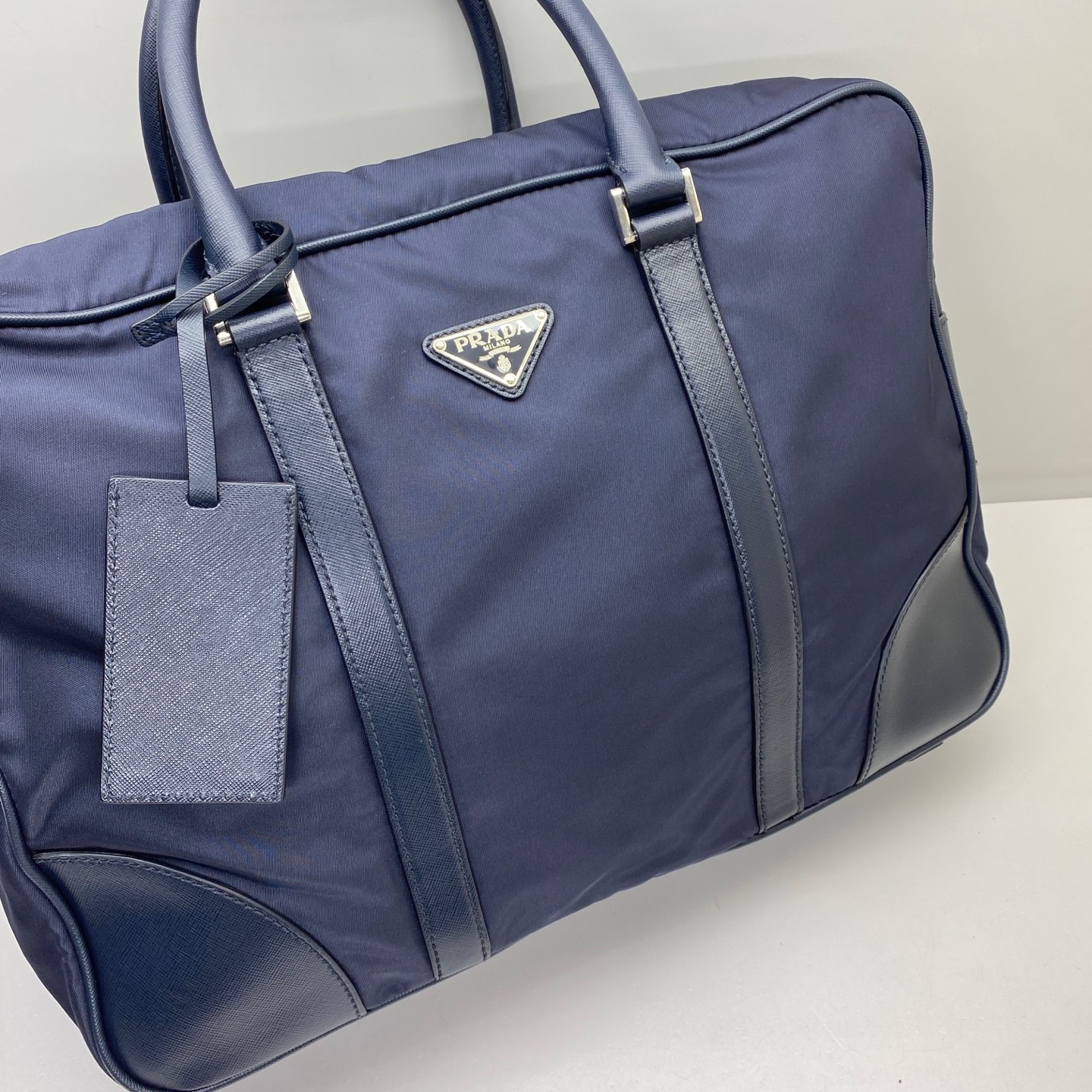 Prada Pre-Owned Authentic Briefcase Blue 36x28x7cm Nylon Free Shipping