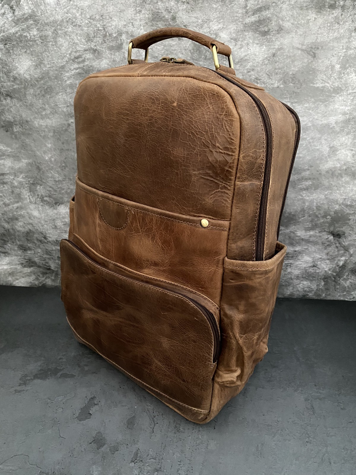 16 In Buffalo Leather Backpack Shoulder Bag Laptop Rucksack Office Handbags
