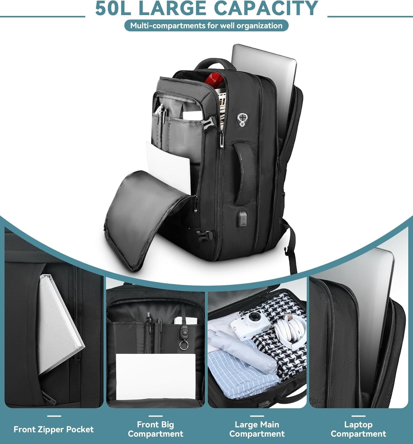 Versatile 50L Laptop Backpack with USB Port – Ideal for Travel and Business