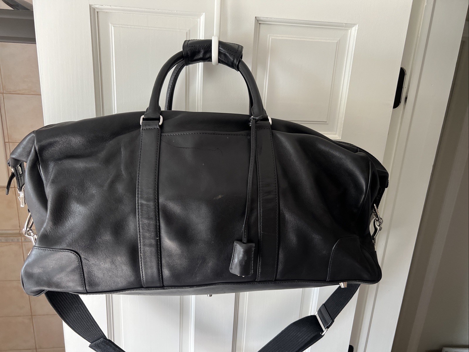 Coach Black Leather Duffle Travel Overnight Bag Silver Hardware