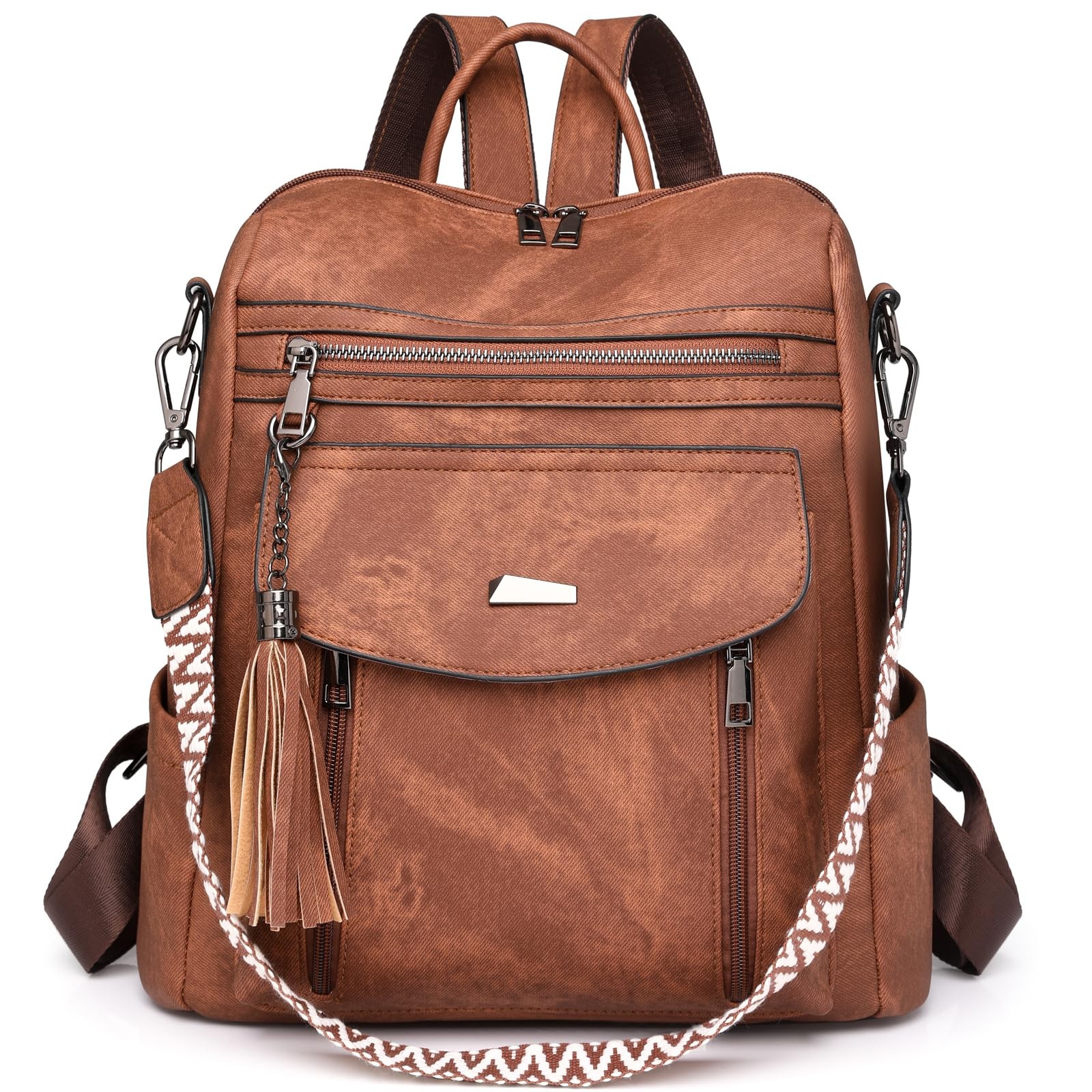 Backpack Purse PU Leather Fashion Tassel Crossbody Shoulder Bag Brown