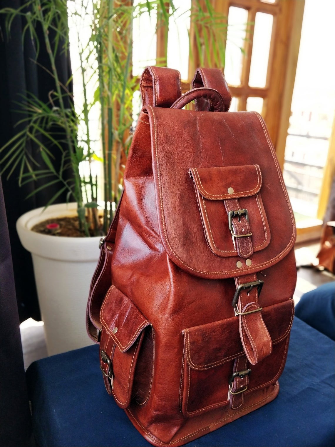 Leather Backpack Satchel Bag Brown Real Rucksack Men’s Genuine Vintage Laptop