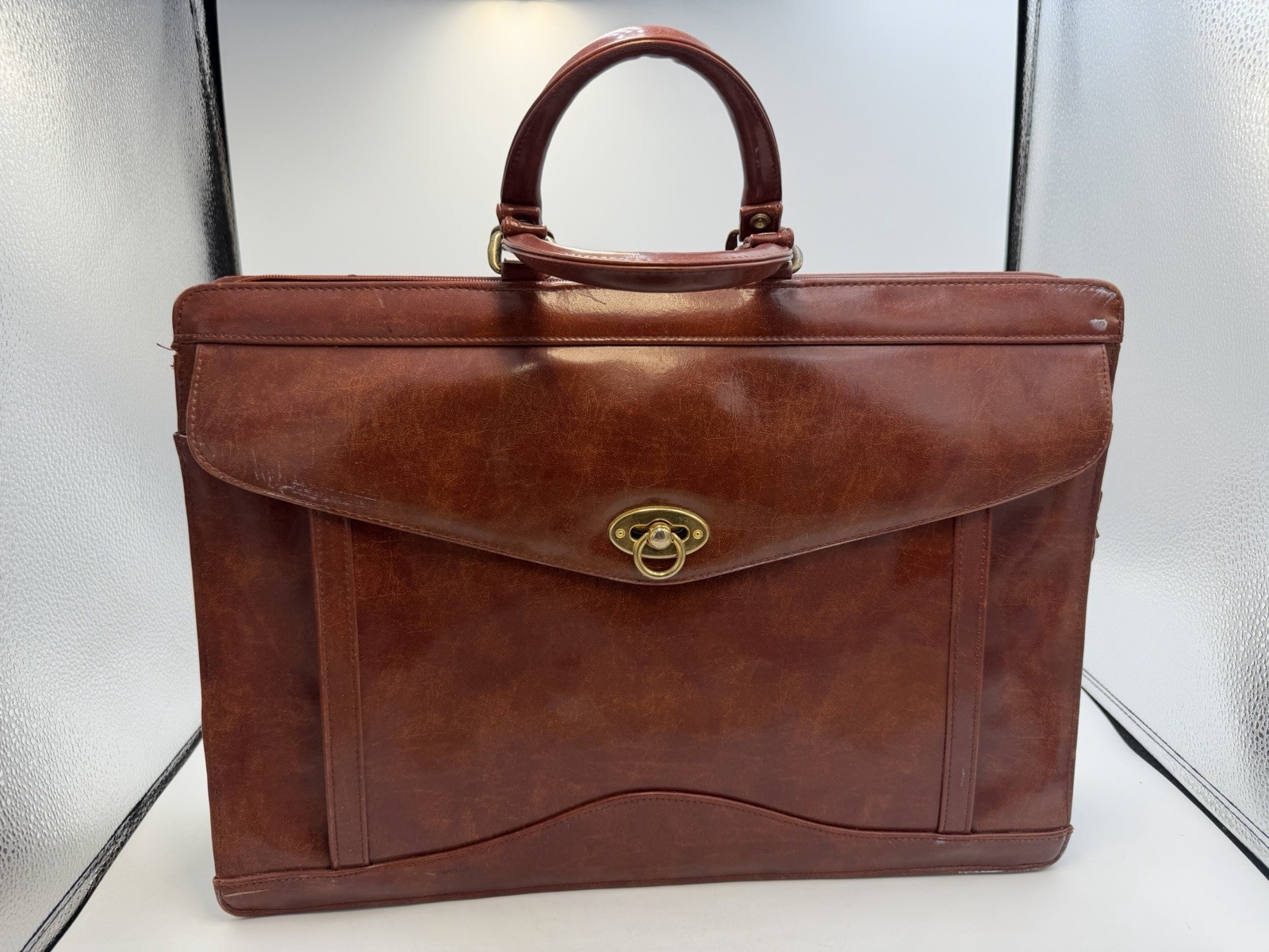 Brown Vintage Jackson Leather Briefcase Bag Double Top Handles