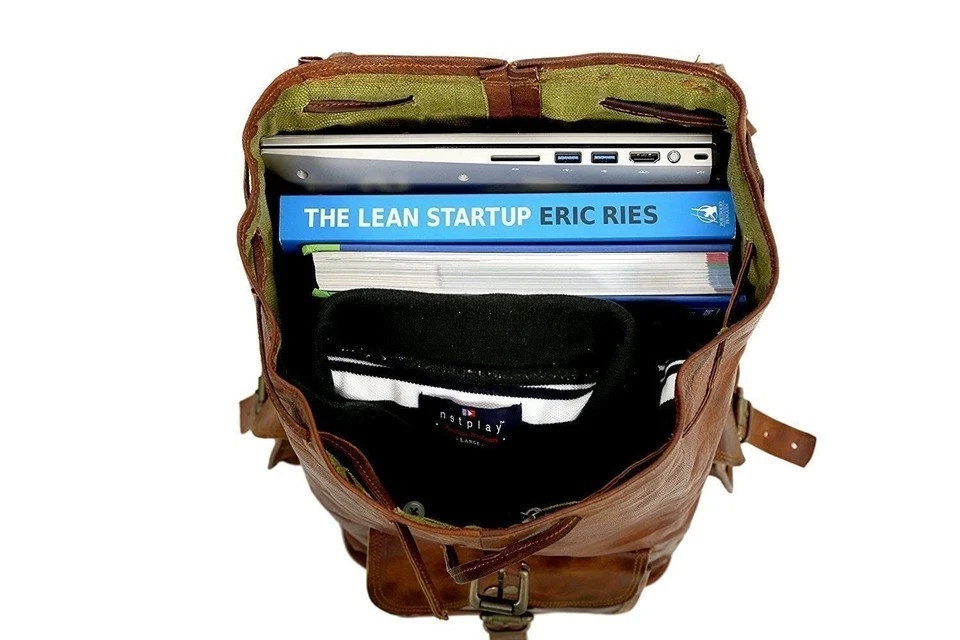 Leather Bag Backpack Laptop Men’s Rucksack Travel Vintage Brown New