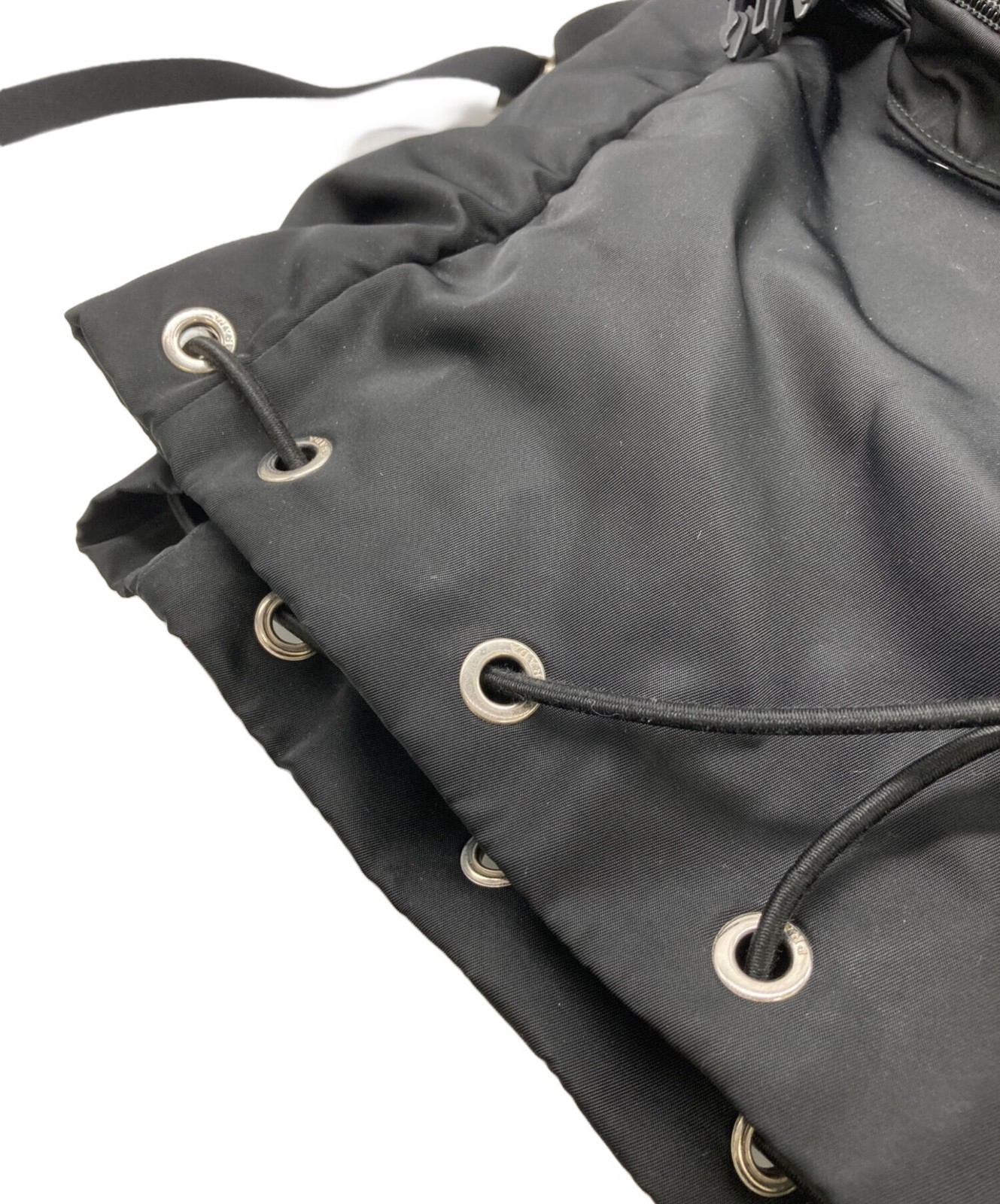 Prada Nylon Backpack Rucksack Daypack Bag Black Double Buckle Drawstring 2VZ135