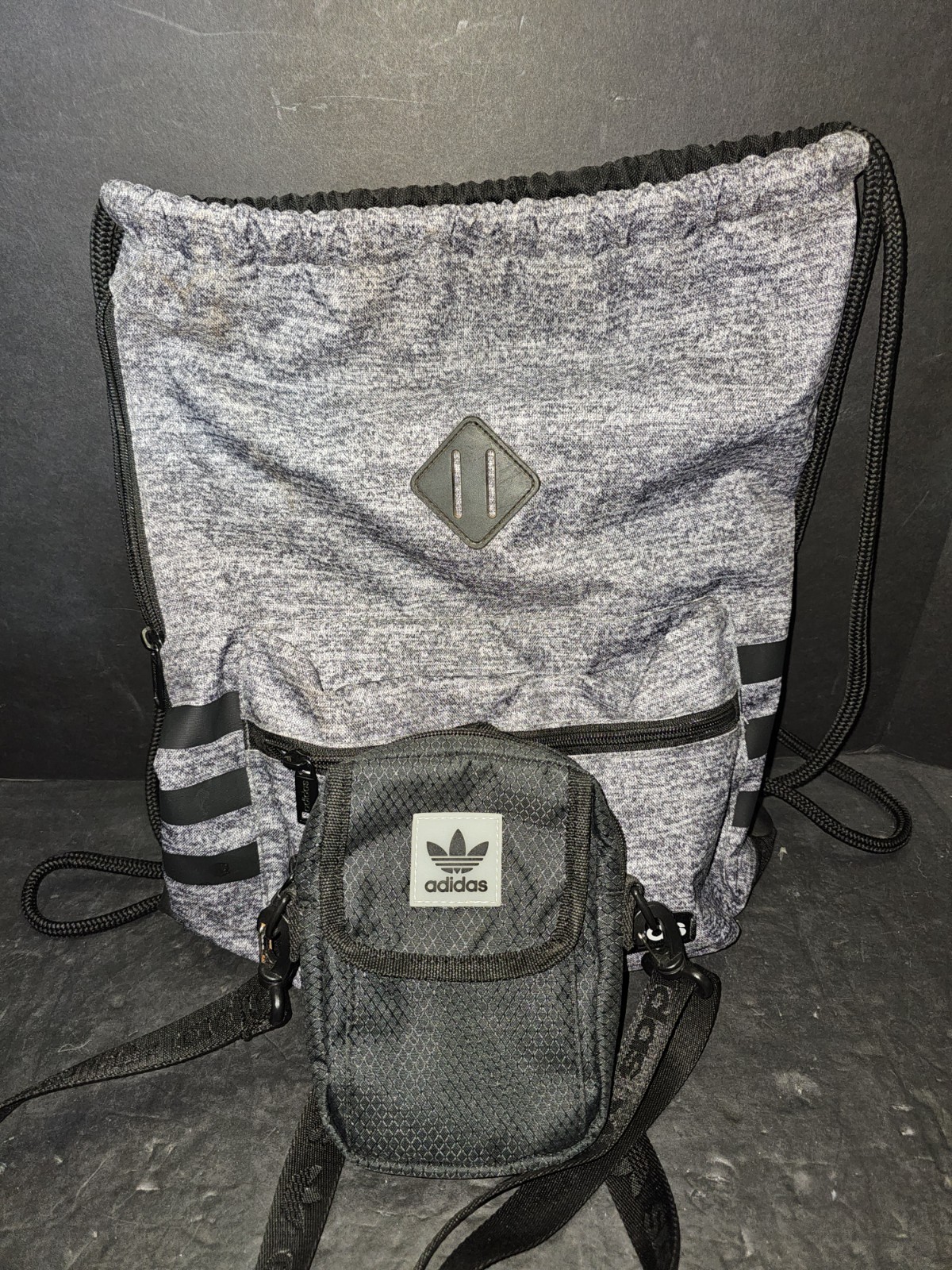 Adidas Alliance II Sackpack Drawstring Sling Bag Zipper Pockets & Crossbody Bag