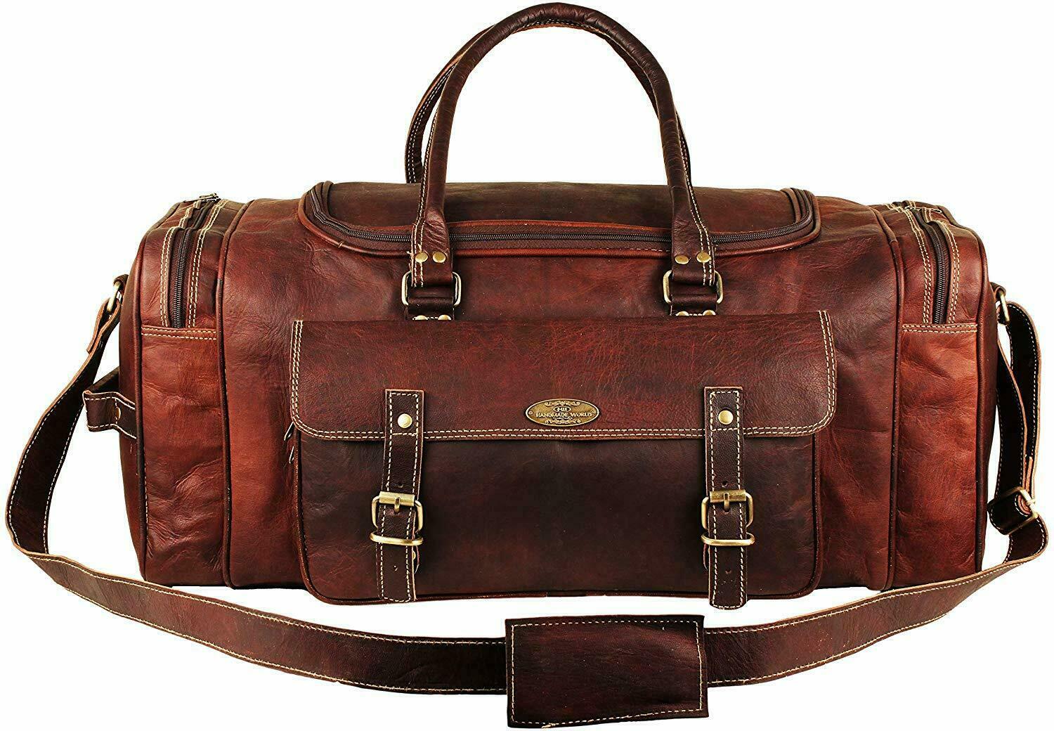 32″ Vintage Genuine Leather Travel Duffel Luggage Weekender Overnight Bag Unisex