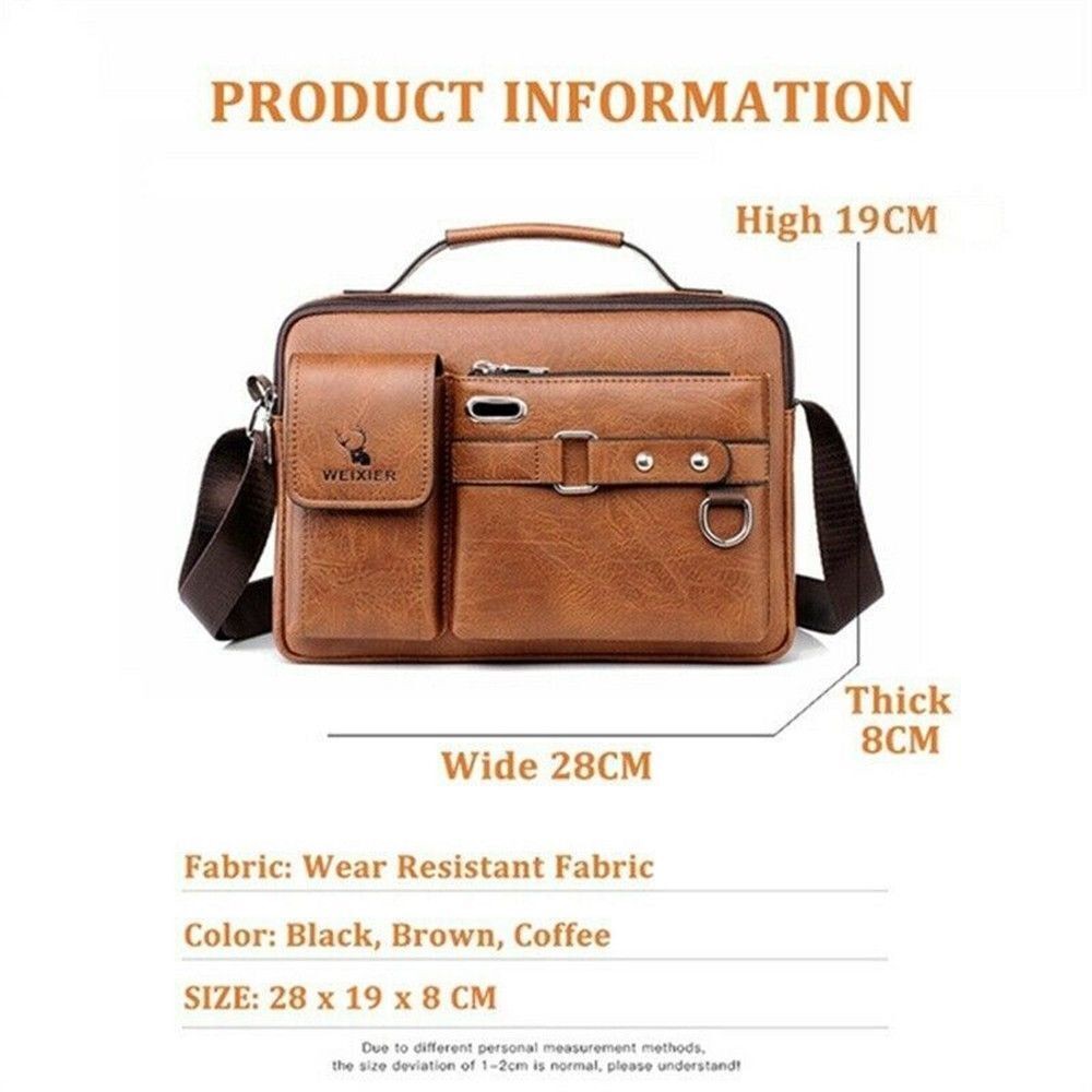 Men’s PU Leather Briefcase Shoulder Messenger Bag Crossbody Handbag Satchel Bags