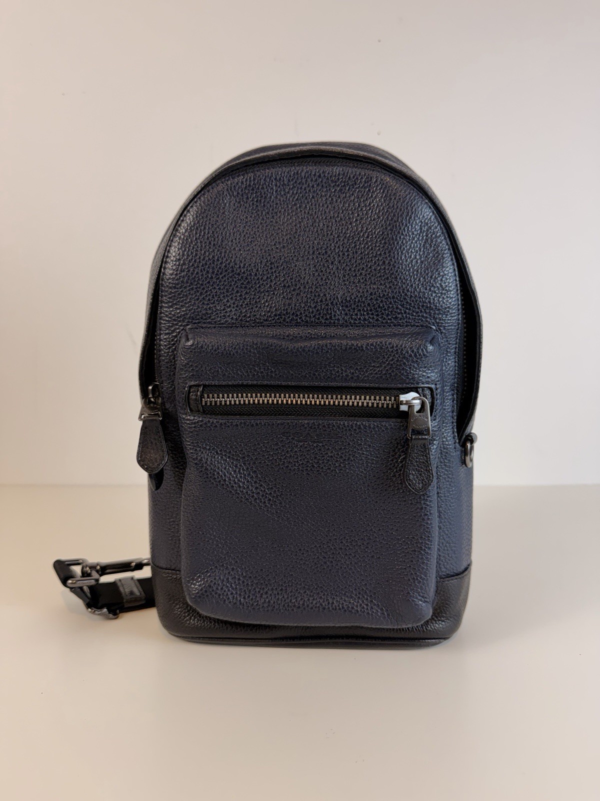 Coach Navy Blue Sling West Pack Backpack Carry Bag Pebbled Leather (2540)