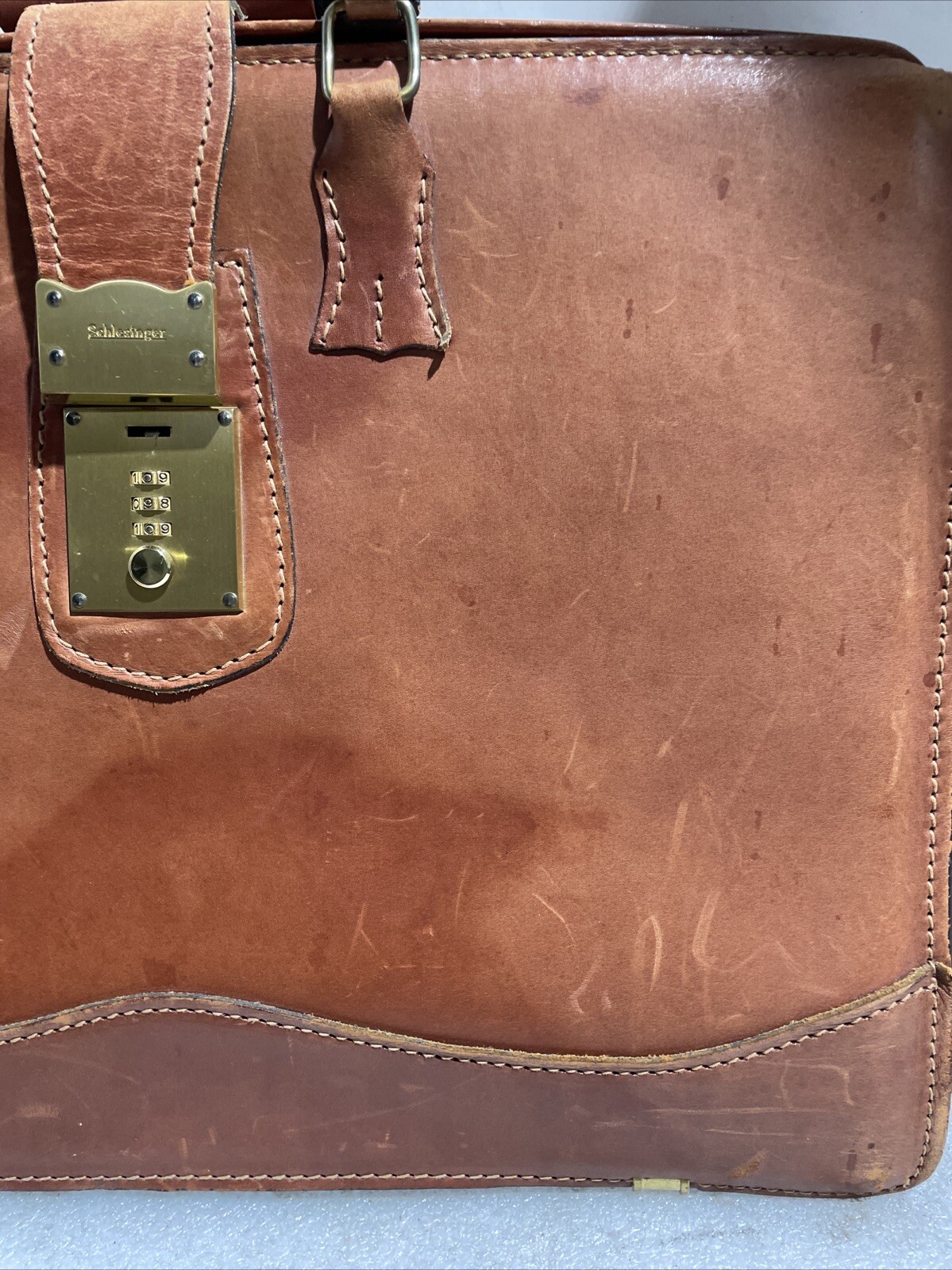 Schlesinger Leather Attache Briefcase Locking 3 dial combo 18 x 13x 7 in. Brown