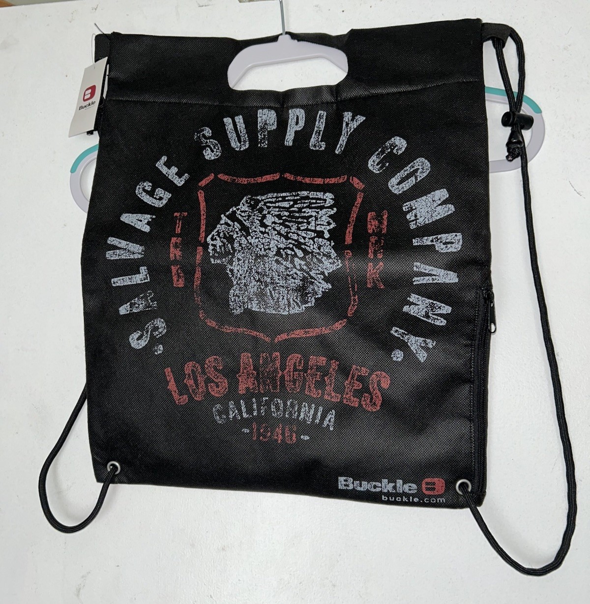 NWT BUCKLE BLACK Zipper Bag Backpack Insulated Side Pocket Drawstring Salvage