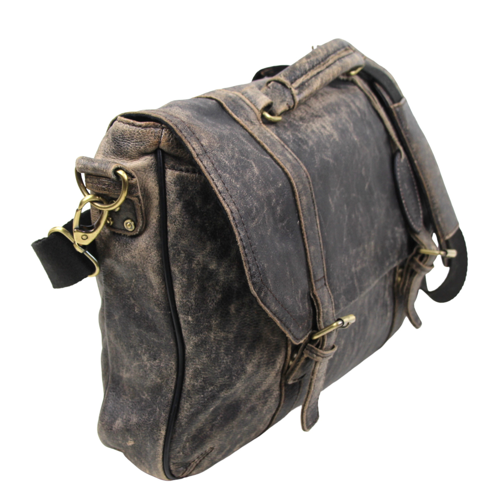 Black Rivet DISTRESSED BROWN LEATHER LAPTOP SHOULDER MESSENGER BAG BRIEFCASE