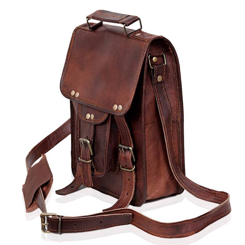 Handmade Personalized Genuine Leather Satchel – Unisex iPad Shoulder Bag