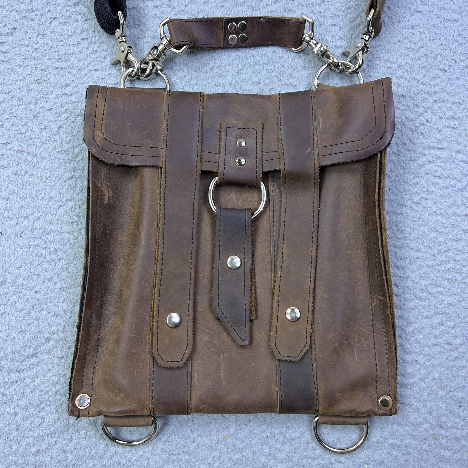 Copper River Bag Baxter Distressed Leather 10″ Brown Crossbody Strap Made in USA