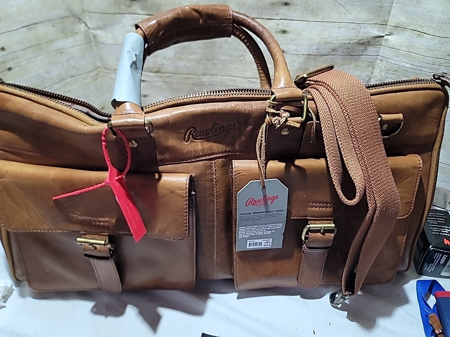 Rawlings Frankie Leather Duffle Bag Cognac Luggage Travel Weekender
