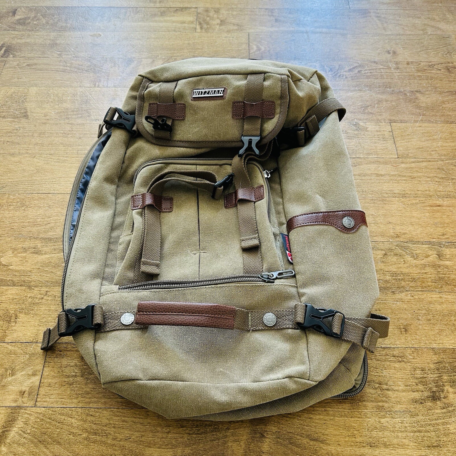 Witzman Canvas Convertible Backpack Duffel Travel Khaki Tan Brown NEW