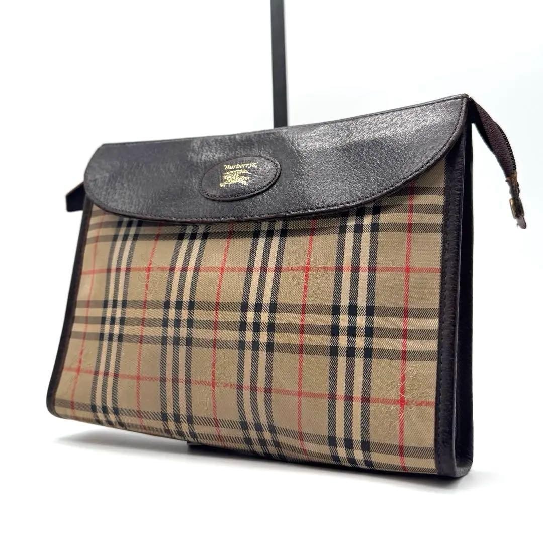 Authentic Burberrys Men’s Clutch Bag Canvas Leather Brown 19cm x 23.5cm x 5cm