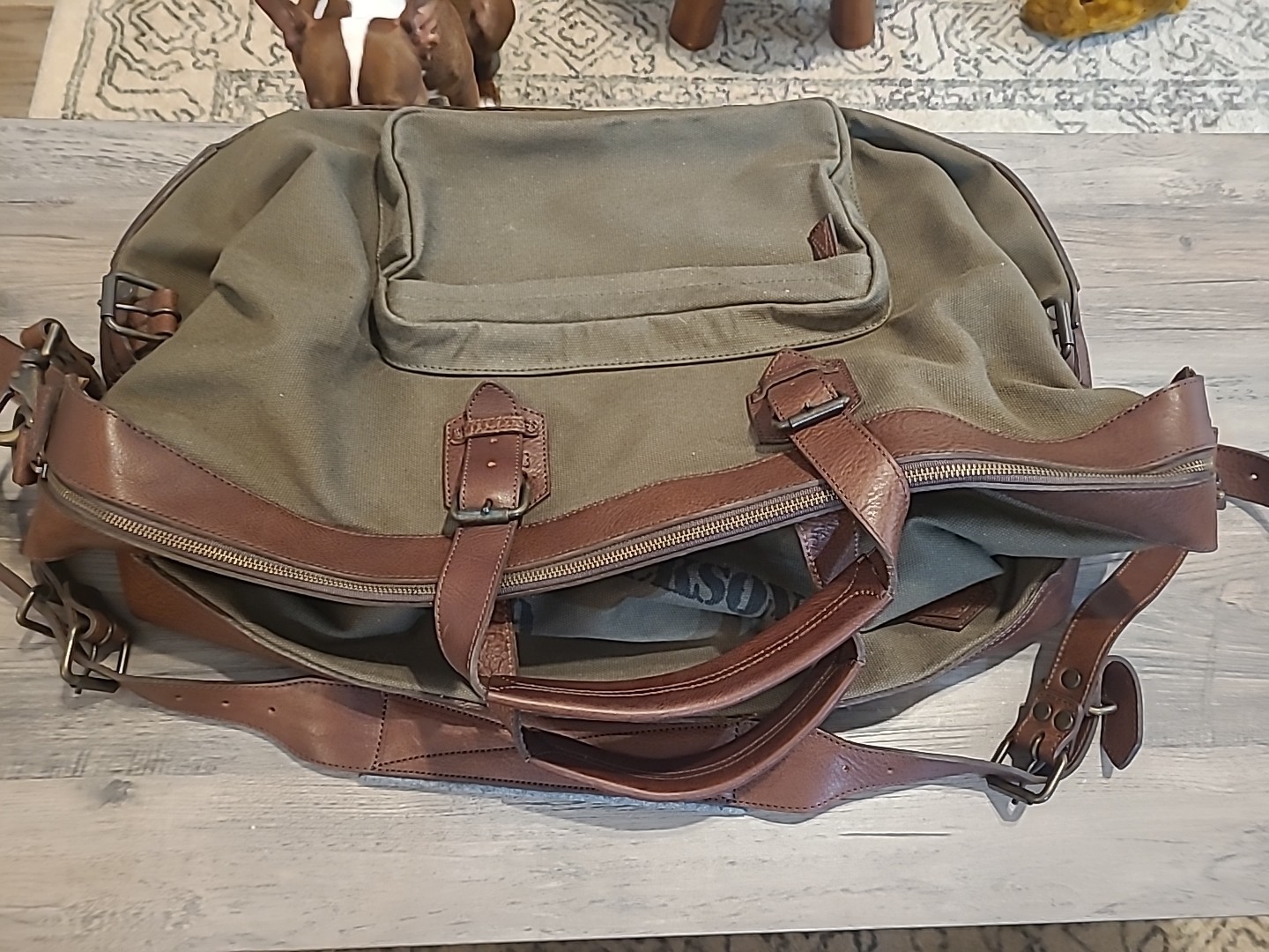 Buffalo Jackson Oversized Waxed Green Canvas & Leather Weekend Duffle Travel Bag