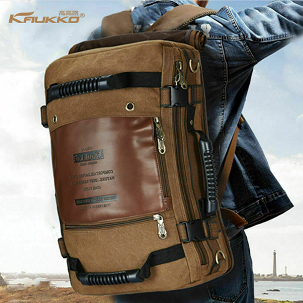KAUKKO Men Backpack Canvas Rucksack Laptop Bag Travel Hiking Camping Backpack