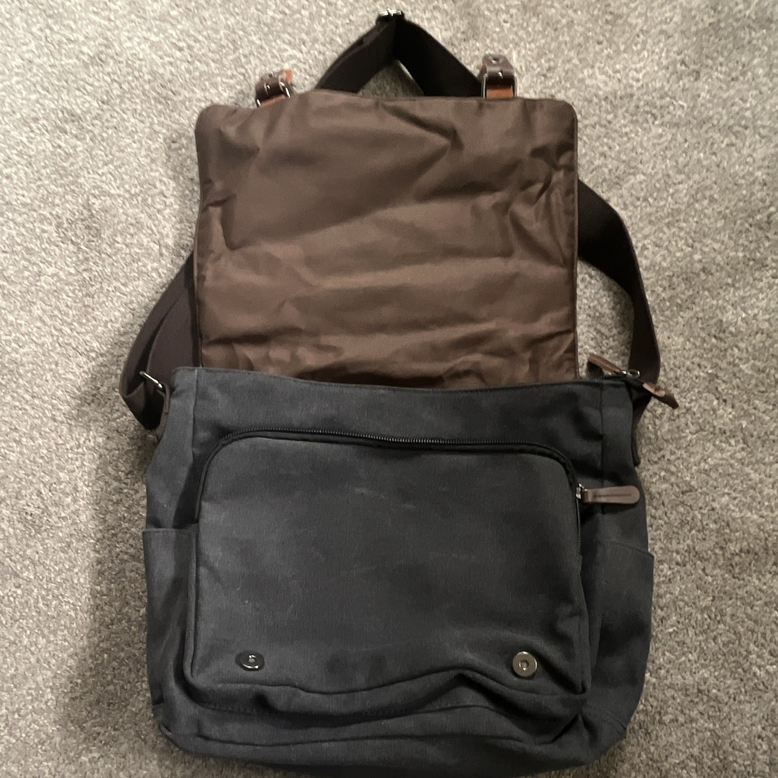 Black Solid Messenger Bag Crossbody Adjustable Strap Buckle Flap Zip Pockets