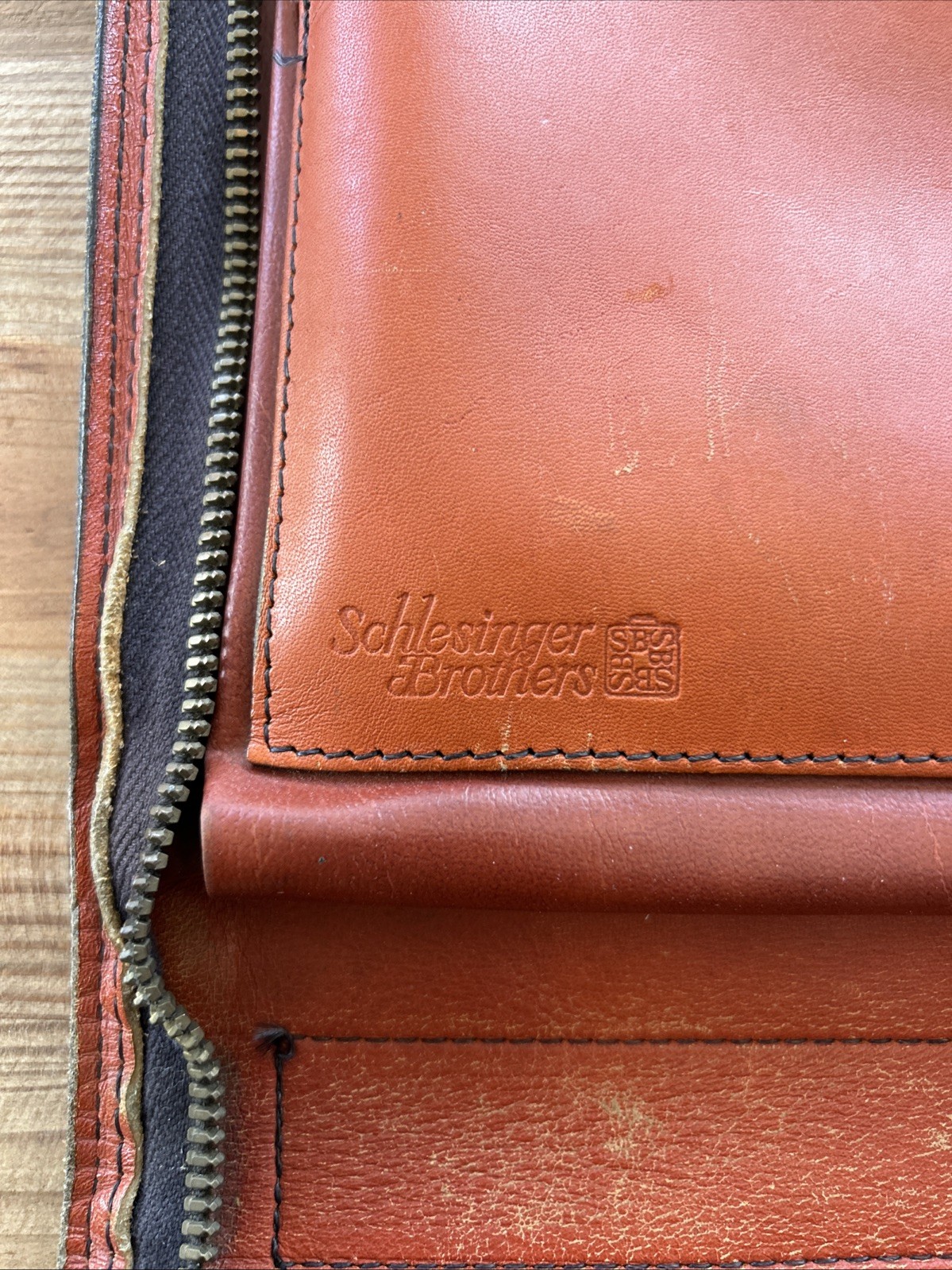 Vintage Schlesinger Brothers Leather Soft Briefcase Slim Profile Amazing patina